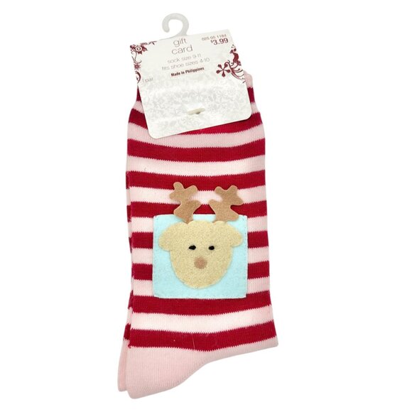 Christmas Gift Basket Set Reindeer Themed Socks Towel Plush Toy Woven Basket - Picture 10 of 13